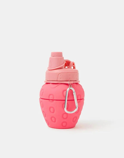 Pink silicone bottle with flip spout lid and metal carabiner clip