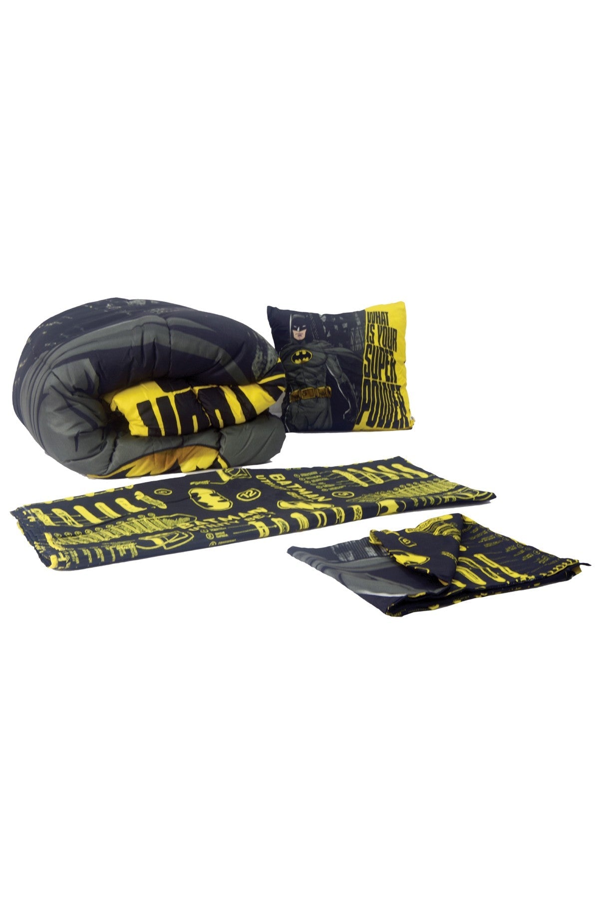 Disney Batman comforter set: black comforter with yellow graphic accents and pillowcases