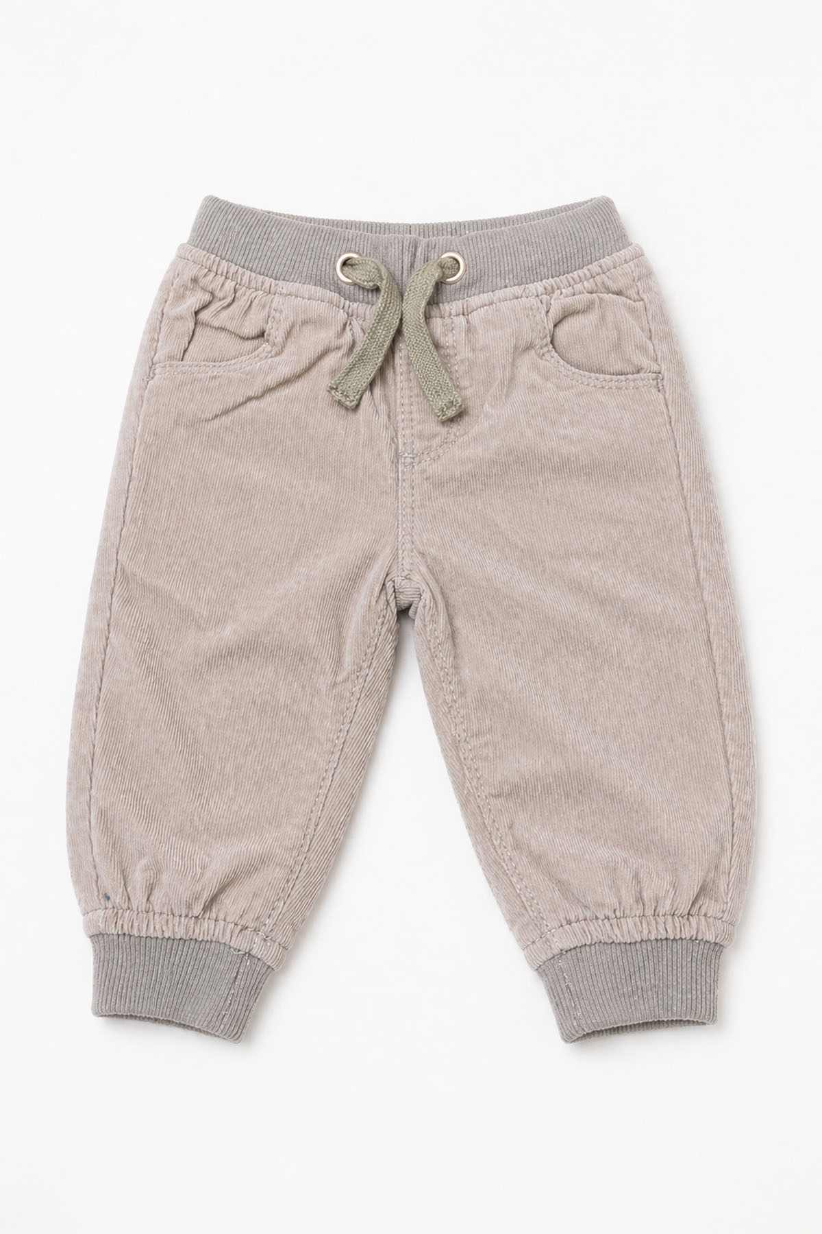 Beige baby trousers with front pockets and drawstring waist