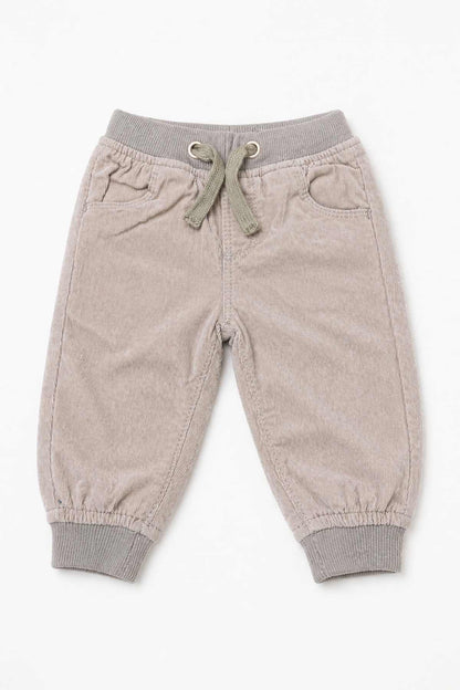 Beige baby trousers with front pockets and drawstring waist