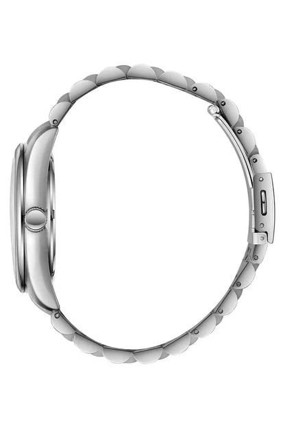 Silver SLAZENGER wristwatch with metal link bracelet and round case side profile
