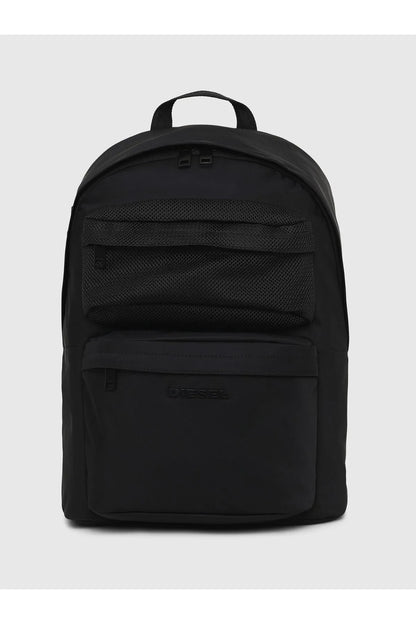 Black Diesel backpack with top handle and front zip pocket