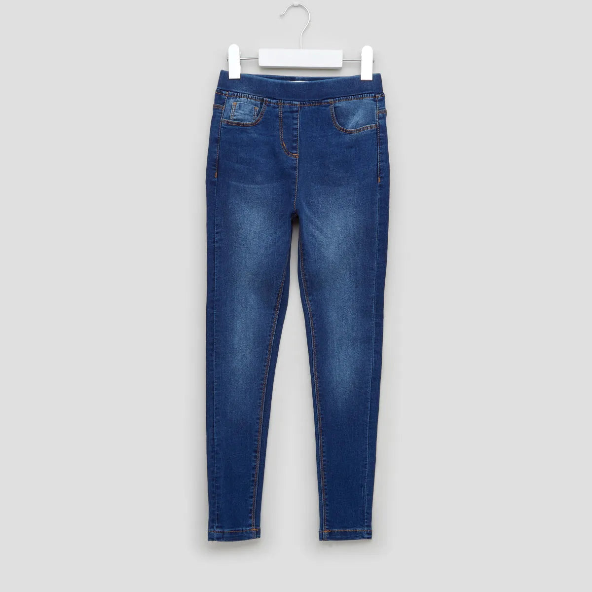 BABYSHOP blue denim jeans with belt loops, front pockets and straight legs