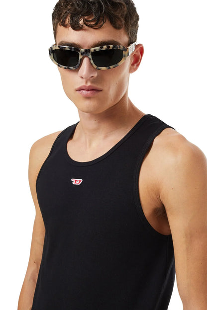 Diesel black sleeveless tank top with red logo detail on chest