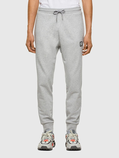 Light grey drawstring sweatpants with ribbed cuffs and side pockets