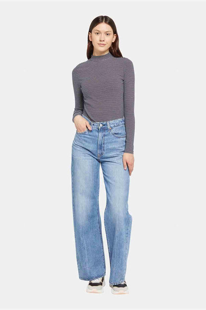 Levi's light-wash denim jeans, high rise with wide straight legs and button fly.