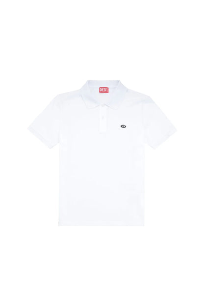 White Diesel polo shirt with short sleeves and buttoned collar
