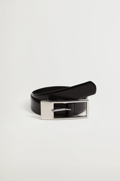 Black belt with silver rectangular buckle