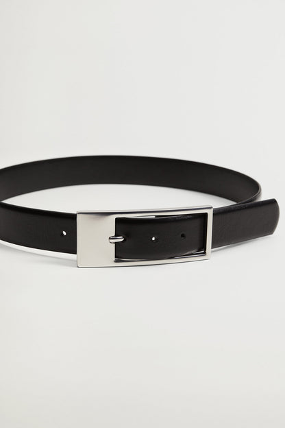 Black belt with silver buckle and keeper