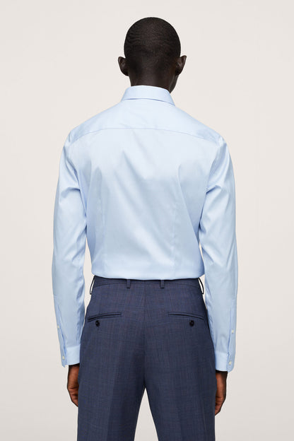 MANGO sky blue button-down dress shirt, back view, long sleeves