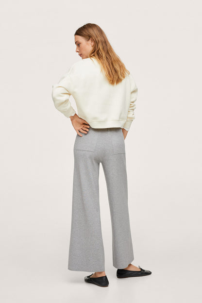 Medium heather grey wide-leg sweatpants with flared legs and elastic waist