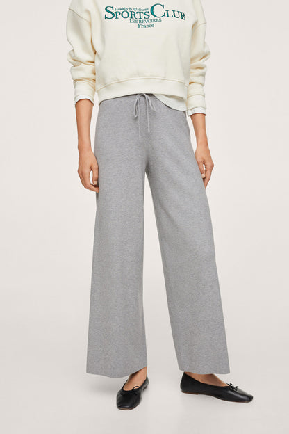Medium heather grey wide-leg sweatpants with drawstring waist