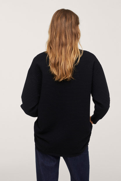 Mango black ribbed knit long-sleeve top, crew neck, back view