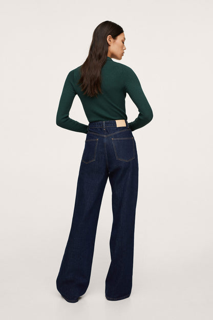 Emerald green ribbed knit long-sleeve quarter-zip top, side view