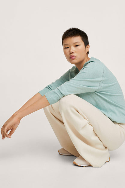 Turquoise v-neck long-sleeve sweater, relaxed fit