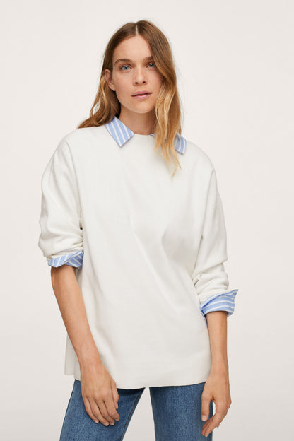 Ecru sweatshirt by MANGO with striped blue collar and cuffs, relaxed fit