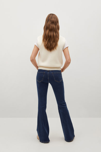 Dark blue denim jeans, back view with two back pockets