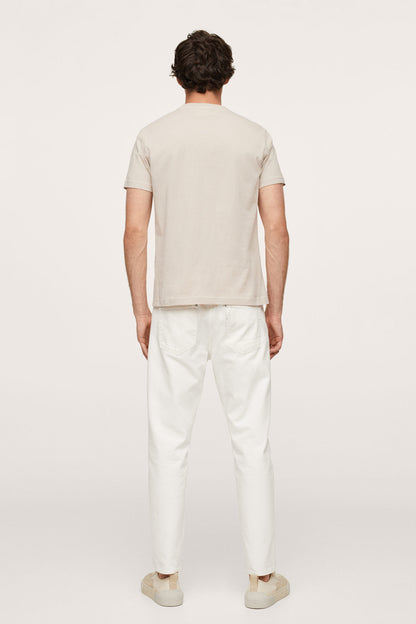 Men's sand T-shirt with crew neck and short sleeves, shown from the back