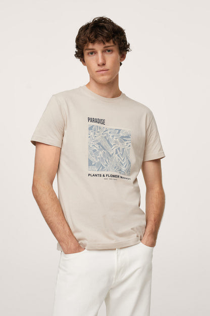 Men's sand T-shirt with “PARADISE” nature graphic print on the front