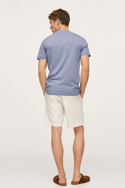 Men's blue crewneck T-shirt with plain back