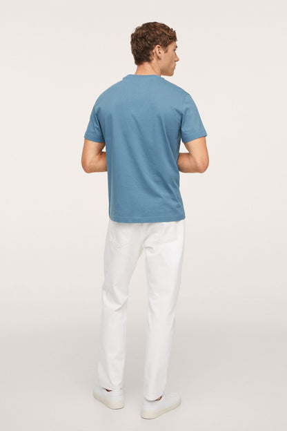 Men's sky-blue crewneck T-shirt, plain back, short sleeves