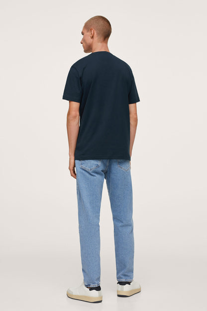 Night blue crew-neck short-sleeve T-shirt, back view, solid design