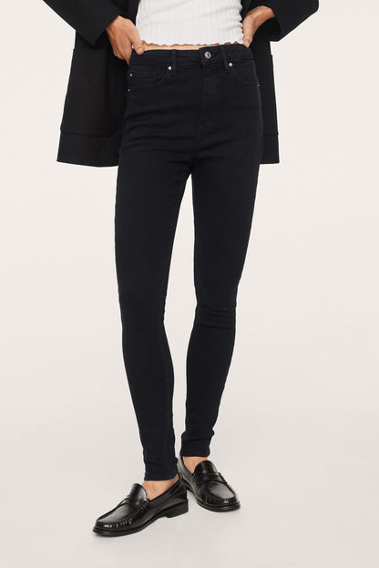 MANGO black denim jeans with slim fit and button closure