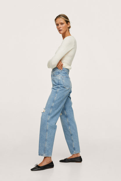 Mango medium-blue wide-leg jeans with high waist and straight hem