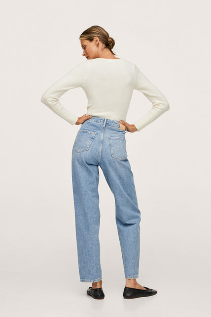 Mango medium-blue high-waist jeans with back yoke and patch pockets