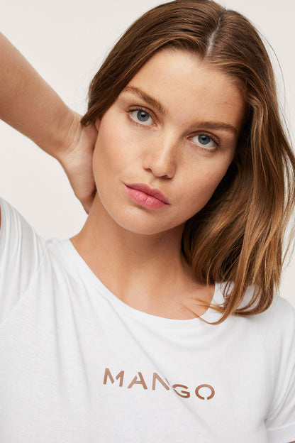 White T-shirt neckline with MANGO logo print