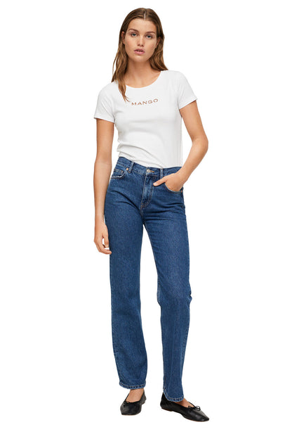 White short-sleeve T-shirt with MANGO logo, crew neck