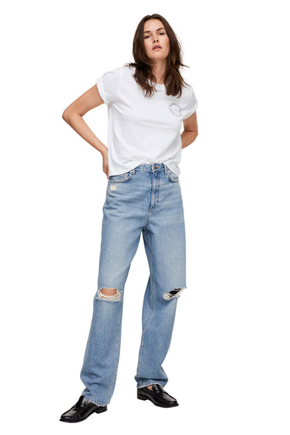 Mango white crew-neck short-sleeve T-shirt with small chest print