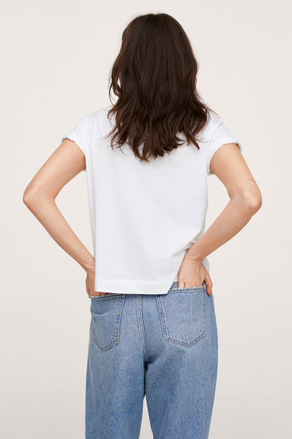 Mango white crew-neck short-sleeve T-shirt, plain back