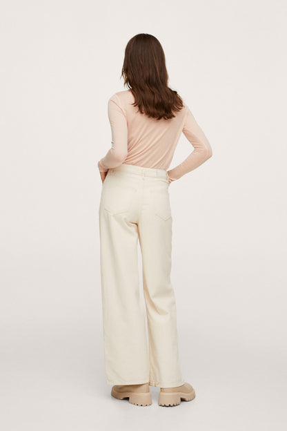 MANGO women's pink long-sleeve top and white wide-leg pants (back)