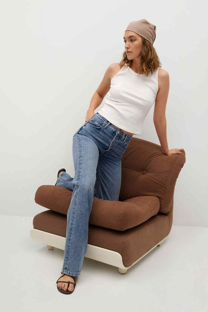 MANGO off-white sleeveless tank top with crew neck