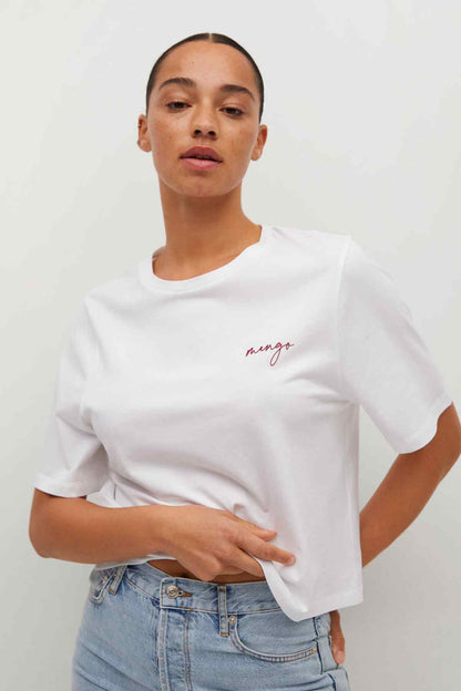 White MANGO logo T-shirt with crew neck and short sleeves