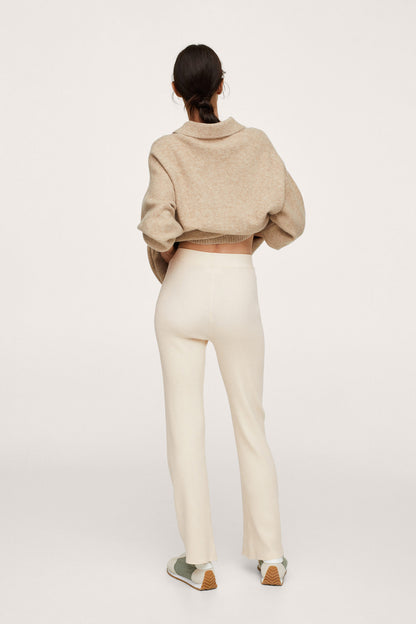 MANGO vanilla cropped knit sweater back with cream high-waist pants
