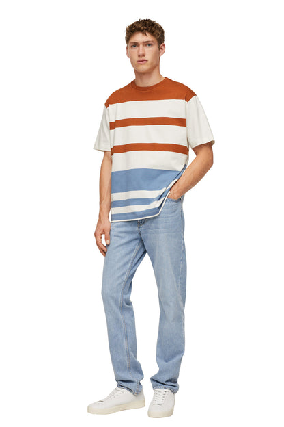 MANGO striped T-shirt with short sleeves and burnt orange/white/light blue horizontal stripes