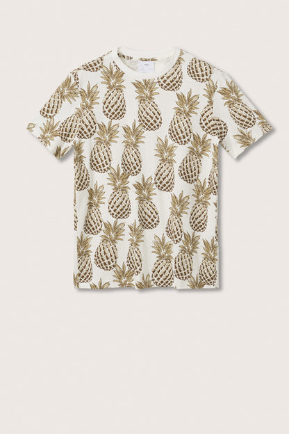 Beige pineapple print short-sleeve T-shirt, flat lay