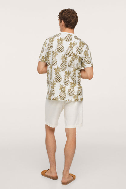 Men's beige pineapple print short-sleeve T-shirt, back view