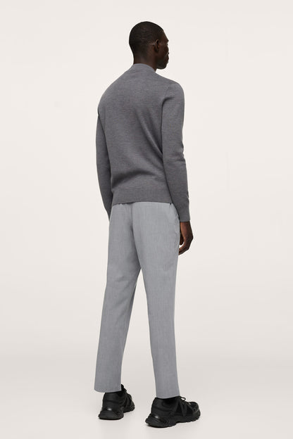 Light heather grey straight-leg trousers, back view