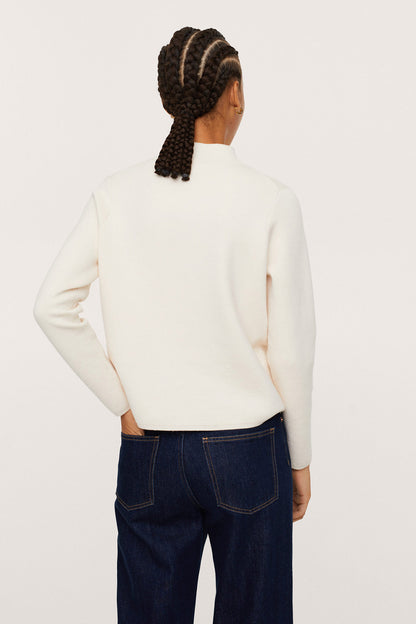 Ecru crew-neck sweatshirt, back view with long sleeves