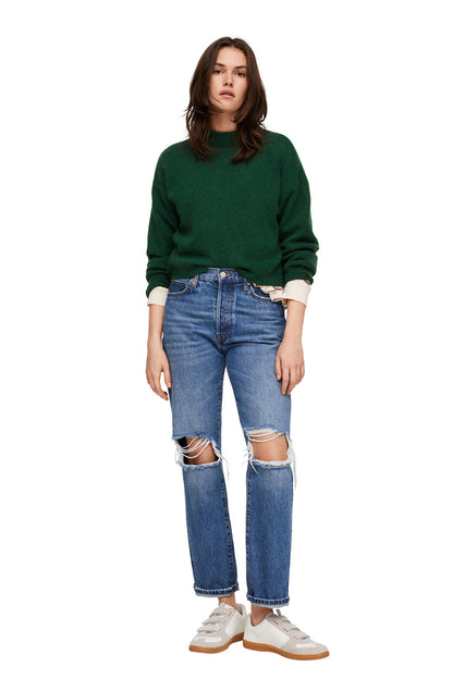 Dark green knit sweater, crew neck, long sleeves