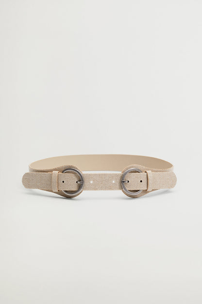 Sand fabric belt with silver round buckle and multiple adjustment holes