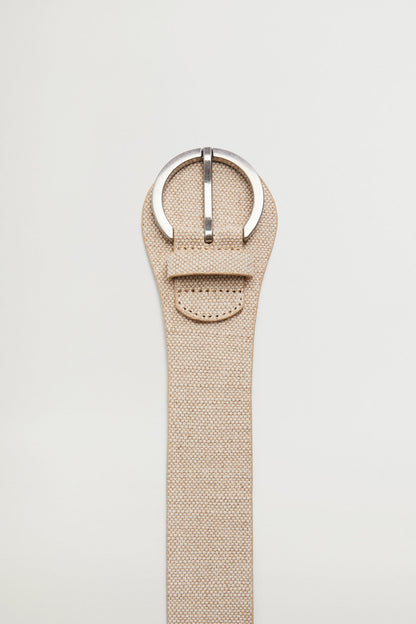 Sand woven belt with silver round buckle and adjustable prong holes