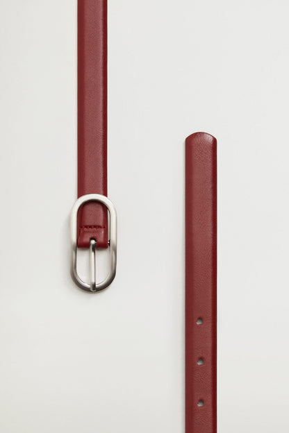 MANGO cherry red belt strap with silver oval buckle and two adjustment holes