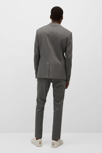 Men's light heather grey suit: blazer and straight-leg trousers, back view