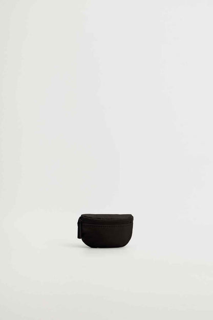 Black small belt bag with zippered top and rounded shape