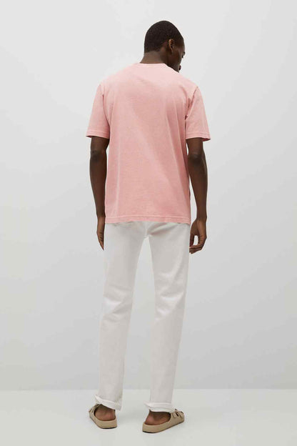 MANGO pastel pink crew-neck T-shirt, back view