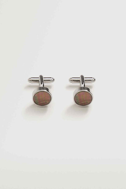 MANGO round cufflinks with iridescent multicolor inset and polished silver back